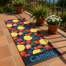 Tapete De Yoga Padrão Personalizado de Frutas Vermelhas e Citros