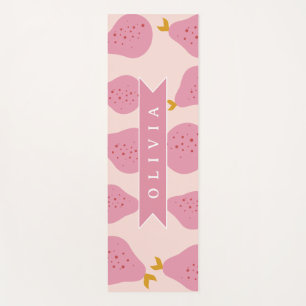 Tapete De Yoga Padrão Personalizado de Pêra Rosa Fruta Fofa e Fem