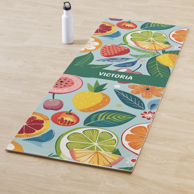 Tapete De Yoga Padrão Personalizado Floral do Fruta Fresco (In Situ)