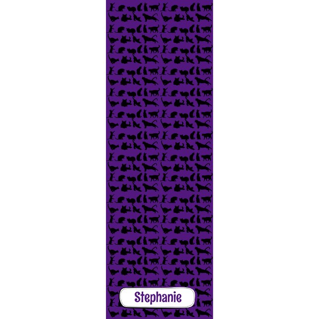 Tapete De Yoga Padrão Silhouette Personalizado Gato Preto Roxo (Criador carregado)