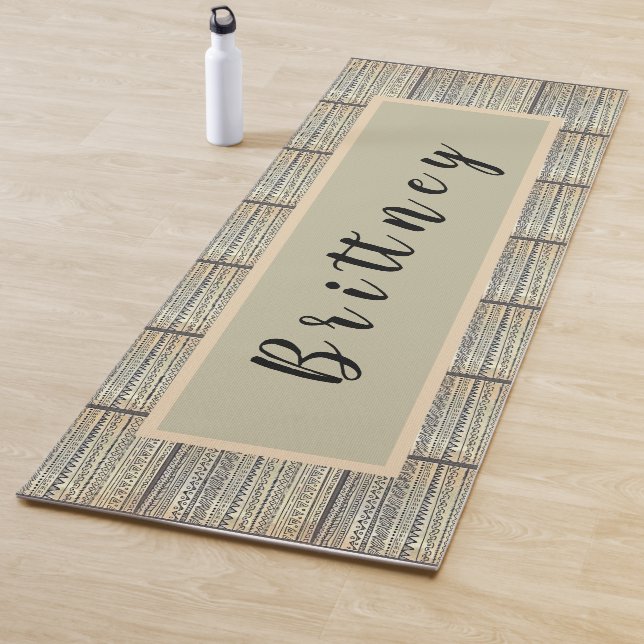 Tapete De Yoga Padrão Tribal Branco e Preto Yoga Mat (In Situ)