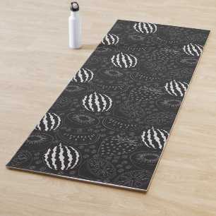 Tapete De Yoga Padrão uniforme em fruta preto e branco Tropical