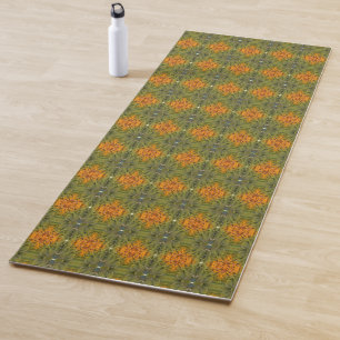 Tapete De Yoga Padrão verde e laranja