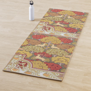 Tapete De Yoga Padrão Verde Sage Floresta de Veado Stag Vintage