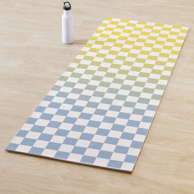 Tapete De Yoga Padrão verificado de Ombré amarelo a azul claro (In Situ)