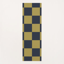 Tapete De Yoga Padrão Verificado Dourado e Marinho Elegante