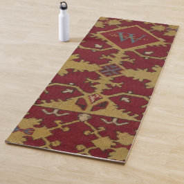 Tapete De Yoga Padrão Vermelho Persa Oriental Monograma Antigo