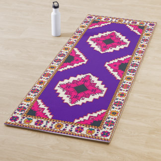 Tapete De Yoga Padrão Vibrante de Arte Popular Boho Geométrico Ro