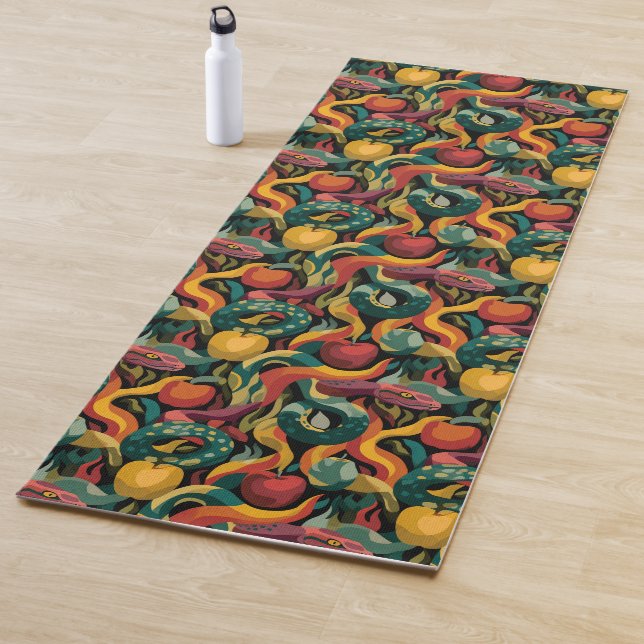 Tapete De Yoga Padrão Vibrante e Contínuo com Cobras e Maçãs (In Situ)