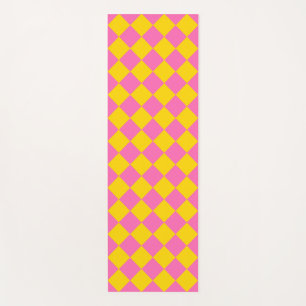 Tapete De Yoga Padrão Xadrez Arlequim Diamante Amarelo Rosa