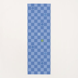 Tapete De Yoga Padrão Xadrez Floral Nº 01 - Azul Claro