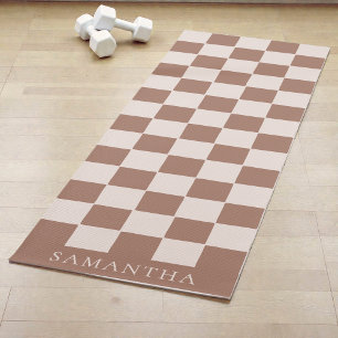 Tapete De Yoga Padrão Xadrez Simples Marrom Moderno Personalizado