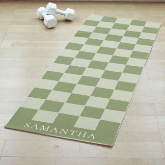 Tapete De Yoga Padrão Xadrez Verde Simples Moderno Personalizado