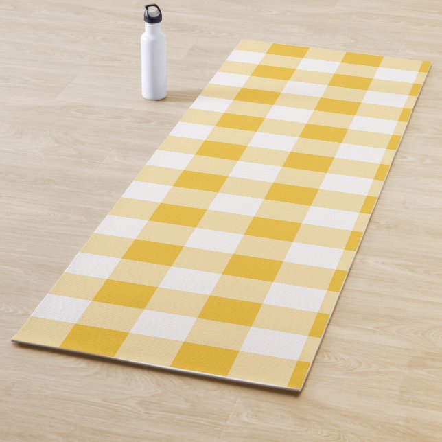 Tapete De Yoga Padrões Amarelo e Branco de Gingham (In Situ)