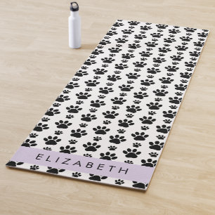 Tapete De Yoga Padrões de pata, patas de cão, preto e branco, seu
