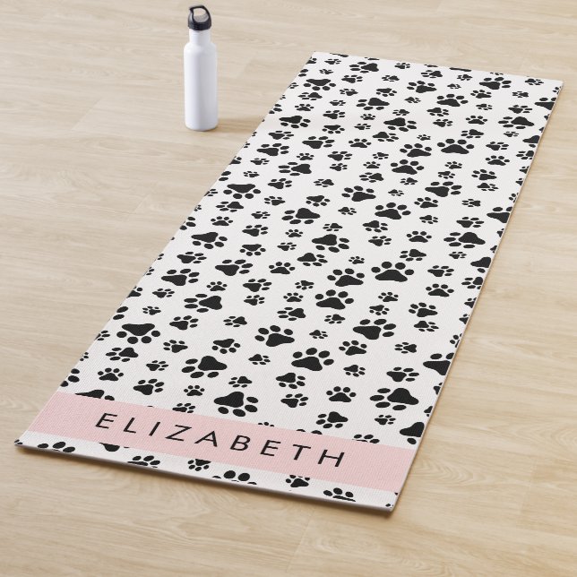 Tapete De Yoga Padrões de pata, patas de cão, preto e branco, seu (In Situ)
