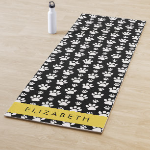 Tapete De Yoga Padrões de pata, patas de cão, preto e branco, seu