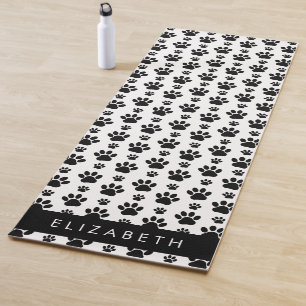 Tapete De Yoga Padrões de pata, patas de cão, preto e branco, seu