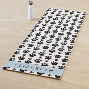 Tapete De Yoga Padrões de pata, patas de cão, preto e branco, seu