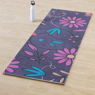 Tapete De Yoga Padrões Florais Roxos Púrpura Fundo