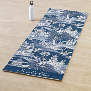 Tapete De Yoga Paisagem Asiática Chinoiserie Paisagem Azul Branco