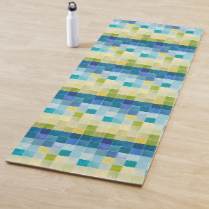 Tapete De Yoga Paisagem com Quadrados Pixilados Multicoloridos