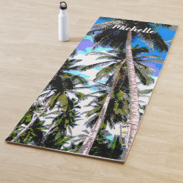 Tapete De Yoga Palmeiras num Design posterizado Colorido