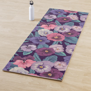 Tapete De Yoga Pansias coloridas em violeta profunda