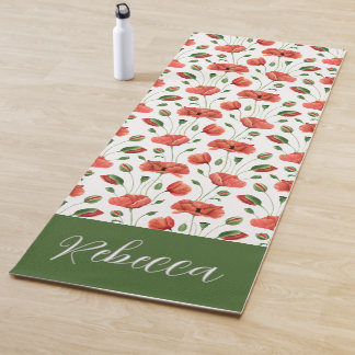 Tapete De Yoga Papoula Vermelha Flor Silvestre Aquarela Nome Pers