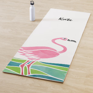Tapete De Yoga Pássaro bonito personalizado flamingo da aguarela