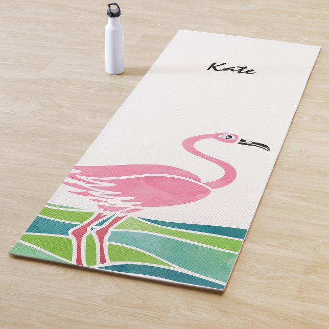 Tapete De Yoga Pássaro bonito personalizado flamingo da aguarela (In Situ)