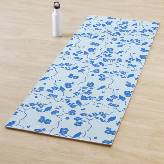 Tapete De Yoga Pássaros com flores azuis