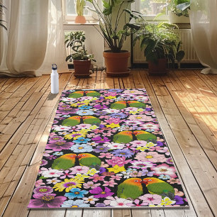 Tapete De Yoga Pássaros do Amor Flores Tropicais