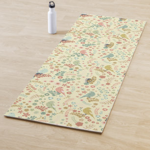 Tapete De Yoga Pássaros e Ramificações do Shabby Amarelo