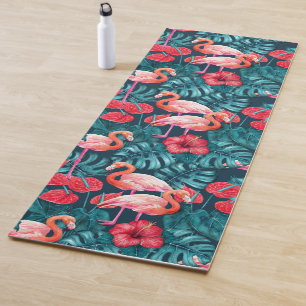 Tapete De Yoga Pássaros Flamingo e aquarela de jardim tropical