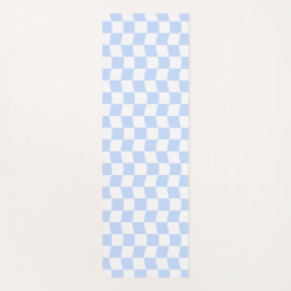 Tapete De Yoga Pastel Blue White Wavy Checkerboard Pattern
