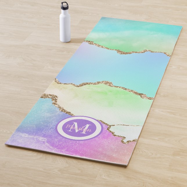 Tapete De Yoga Pastel Dourado Agate Faux Glitter Yoga Mat (In Situ)