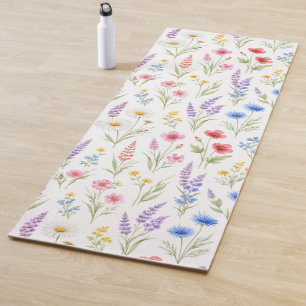 Tapete De Yoga Pastel Lavanda Azul Salmão Rosa Flores Silvestres