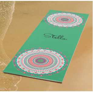Tapete De Yoga Pastel Mandala, rosa e verde