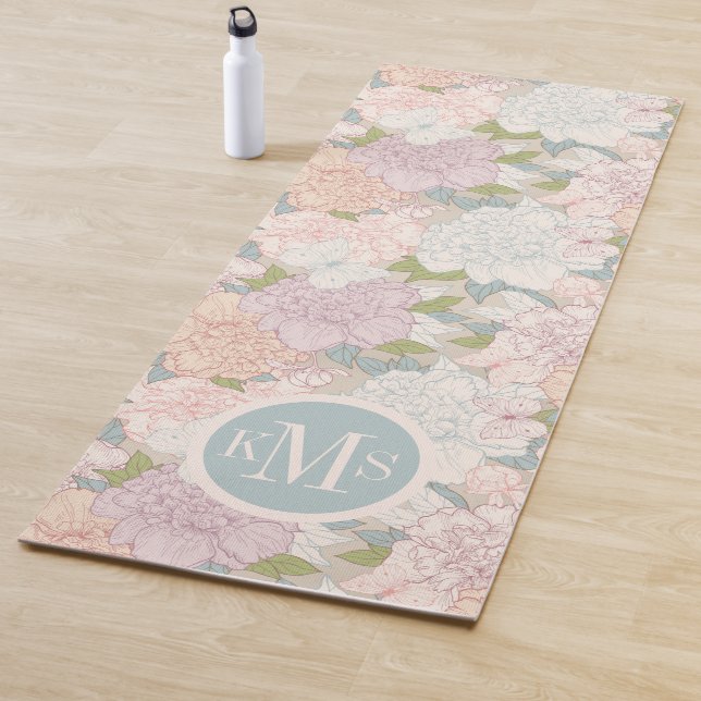 Tapete De Yoga Pastel Peony & Butterfly Fllower Pattern (In Situ)