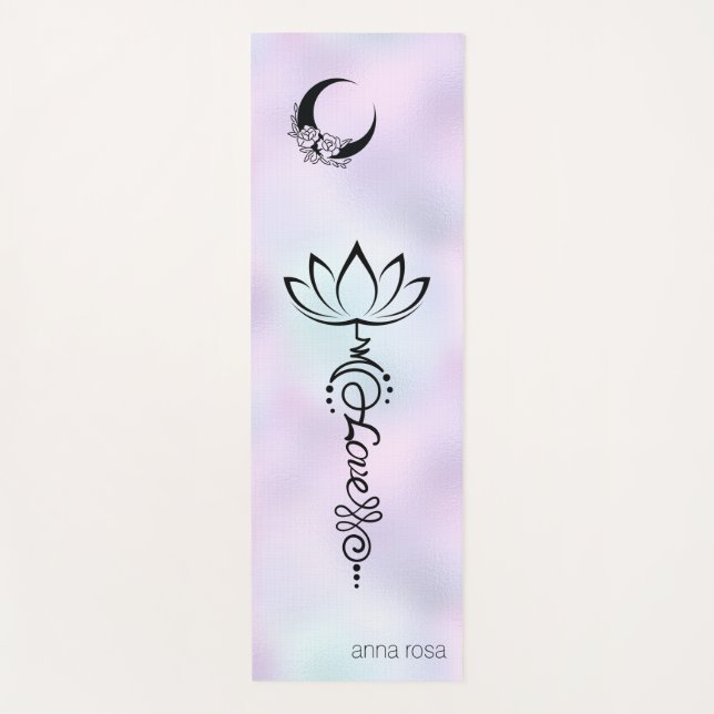 Tapete De Yoga *~* Pastel Rainbow Nirvana Moon Flowers Crystal (Frente)