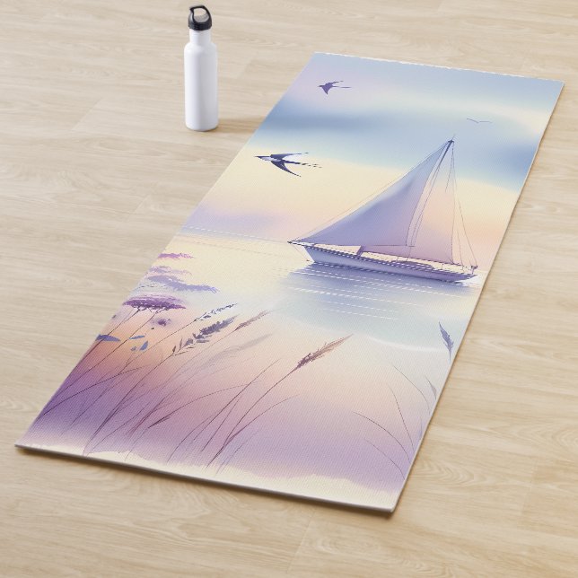 Tapete De Yoga Pastel Sailboat Coastal Dreamscape (In Situ)