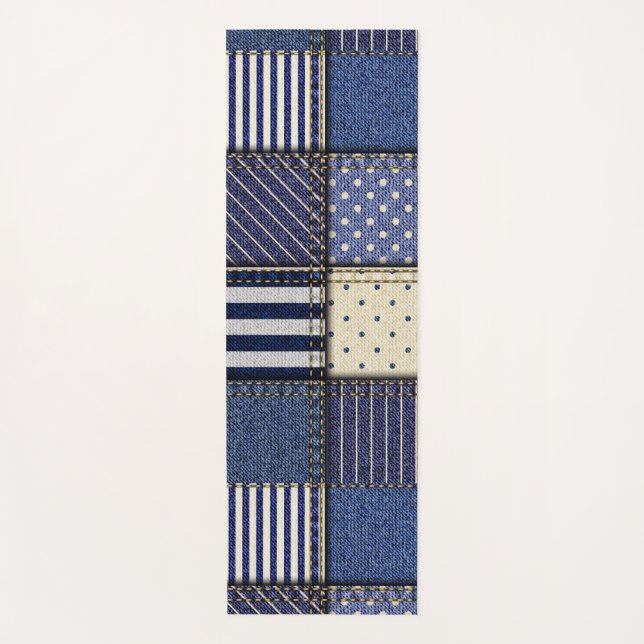 Tapete De Yoga Patchwork de Denim Azul (Frente)