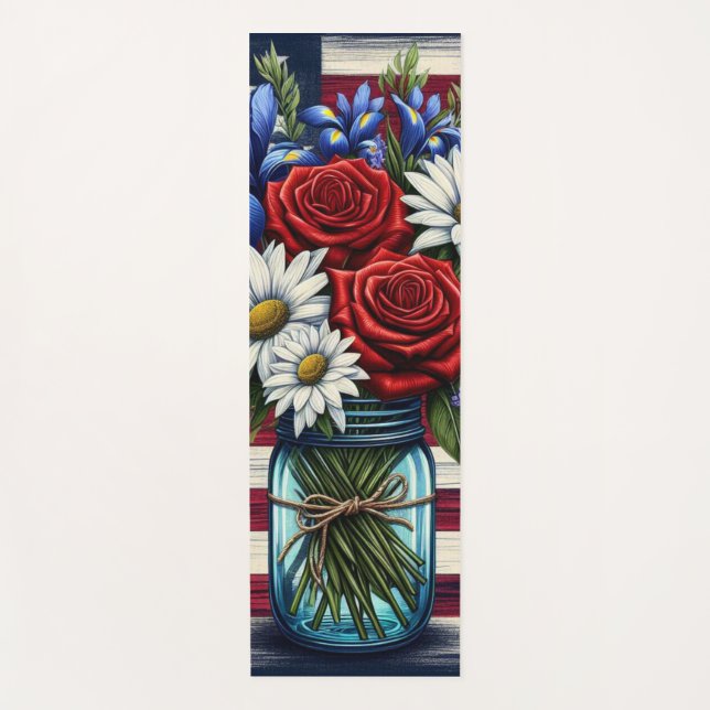 Tapete De Yoga Patriótico, floral Americano angustiado (Frente)