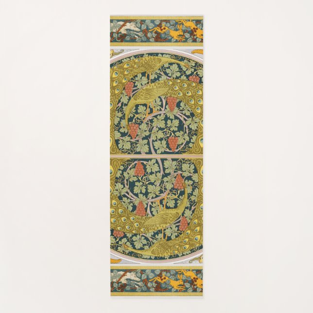 Tapete De Yoga Peacock Art Nouveau Estilo redondo intrincado desi (Frente)