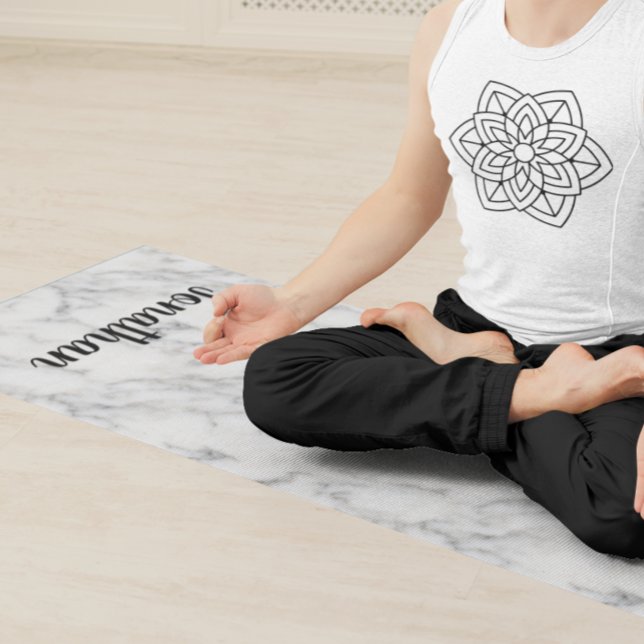 Tapete De Yoga Pedra Mármore Preta Personalizada Elegante (Criador carregado)
