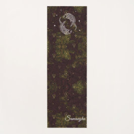 Tapete De Yoga Peixes Assinam Flor Oriental Dourada Roxo com Nome