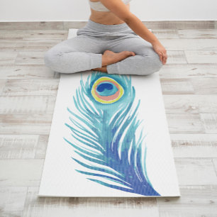 Tapete De Yoga Pena bonita do pavão da aguarela personalizada