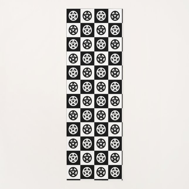 Tapete De Yoga Pentáculos Pretos e Brancos (Frente)