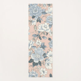 Tapete De Yoga Peônias Azuis Floral Vintage Botânico Pêssego